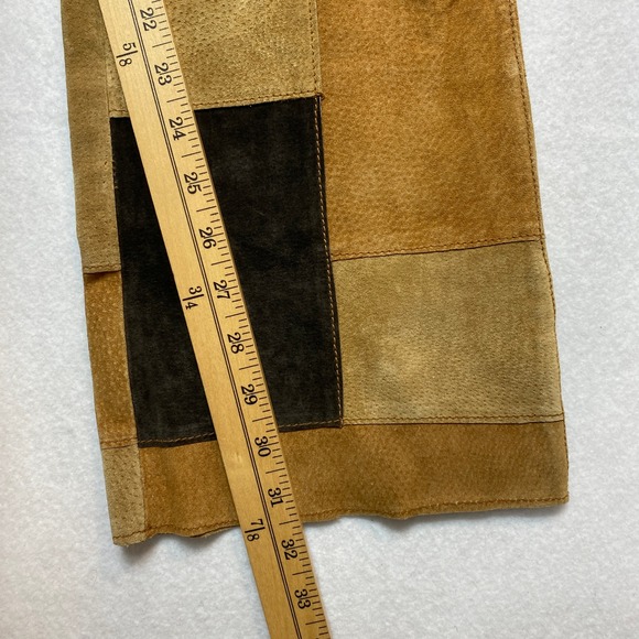 MISDEMEANOR Leather Flare Pants Womens Size 11 12 Tan Brown Patchwork Suede - Picture 7 of 8
